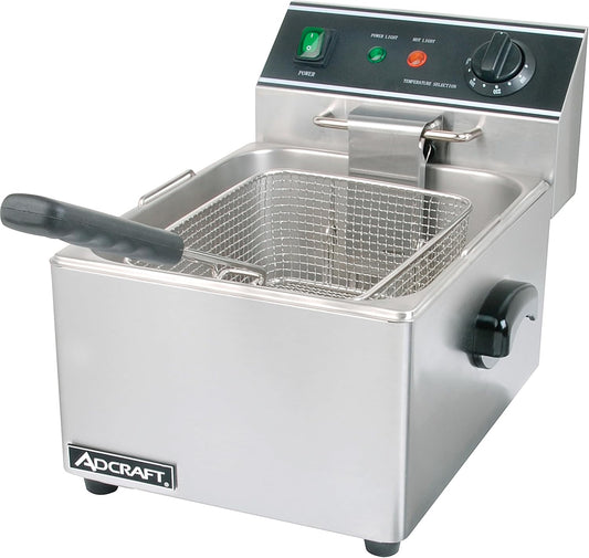 Adcraft Single Tank Deep Fryer with Faucet, 6 Liter, Heavy-Duty with Thermostatic Controls, NSF Certified, 120V, 15 lb. Capacity, Stainless Steel