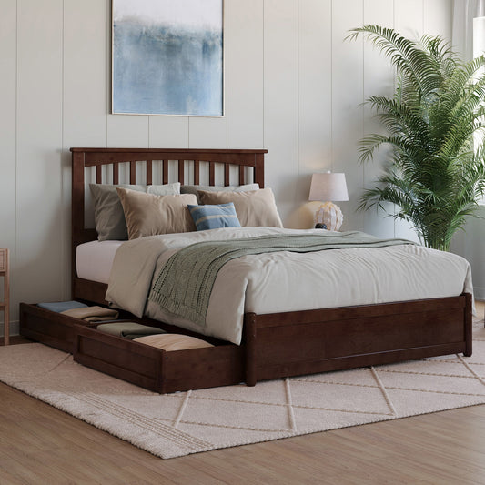 AFI Full Walnut Wood Platform Bed with Headboard