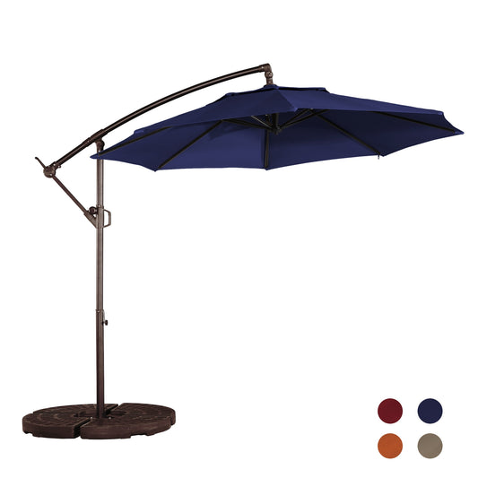 Dimakai 10-ft Iron Navy Crank Offset Patio Umbrella with Base