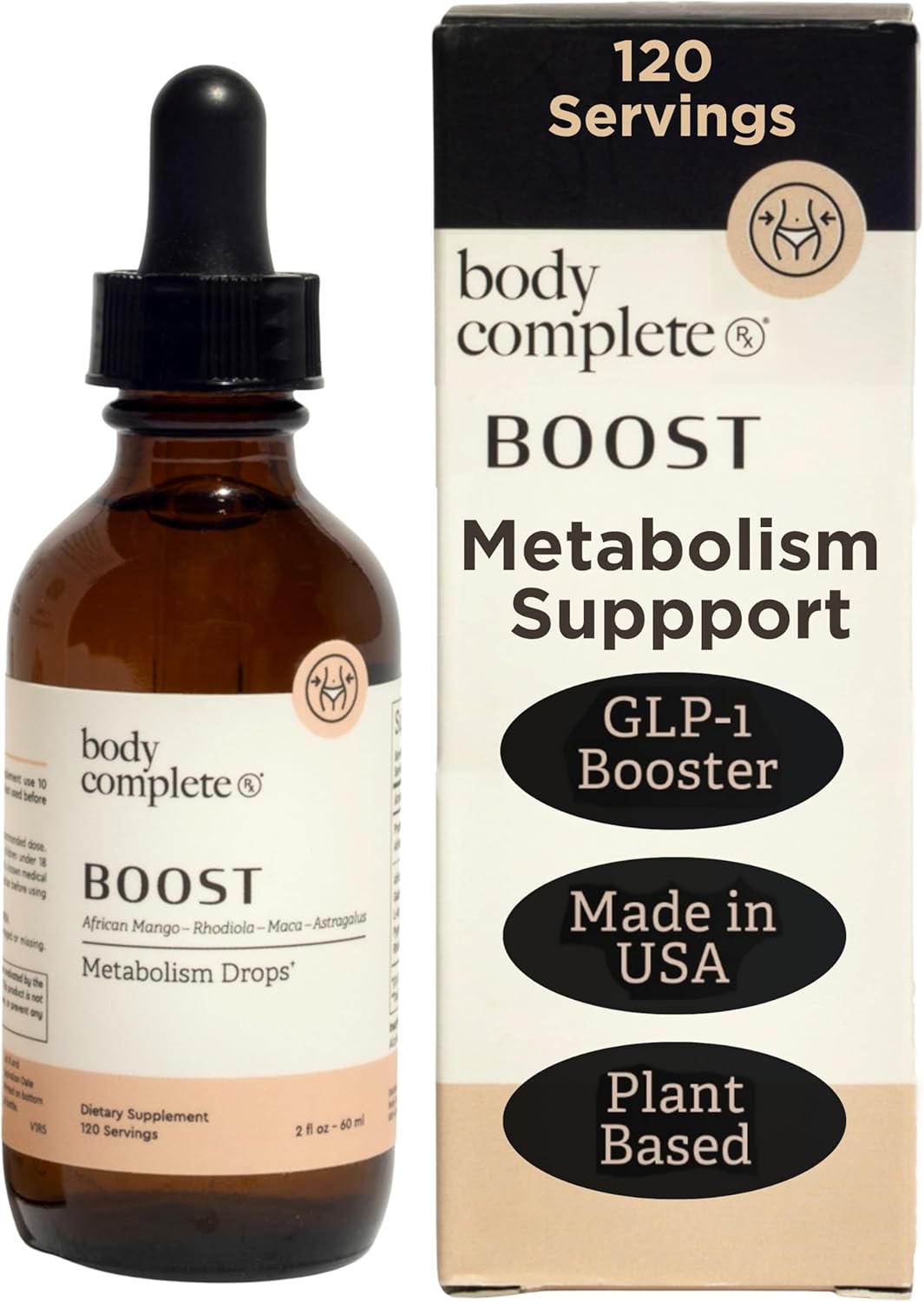 BODY COMPLETE RX Boost Drops with Maca Root, Amino Acids, L Glutamine, Niacin, and Rhodiola for Energy, Digestion, and Thyroid Support for Women, Plant Based, 60 ML