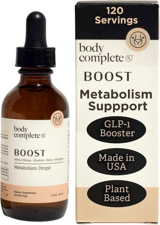 BODY COMPLETE RX Boost Drops with Maca Root, Amino Acids, L Glutamine, Niacin, and Rhodiola for Energy, Digestion, and Thyroid Support for Women, Plant Based, 60 ML
