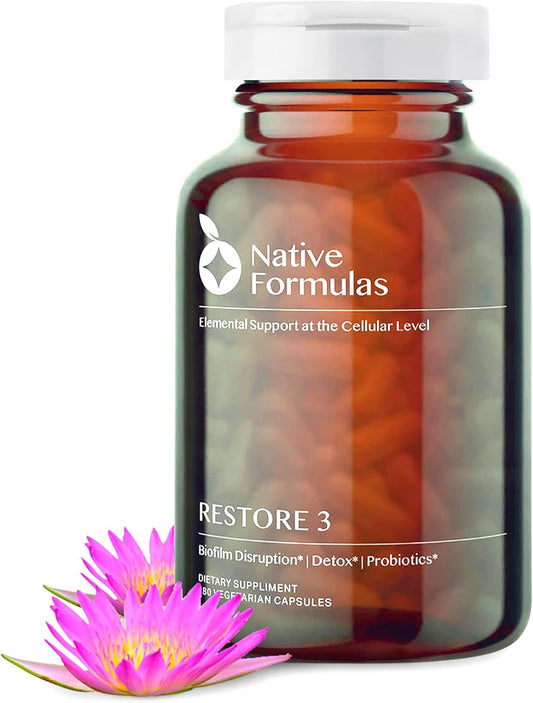 Native Formulas Restore 3 Proteolytic Enzyme & Spore Probiotic Blend Supplement - 60 Capsules - Advanced Biofilm Disruption Aid - Support GI Health, Fibromyalgia, Gut Flora, Muscle