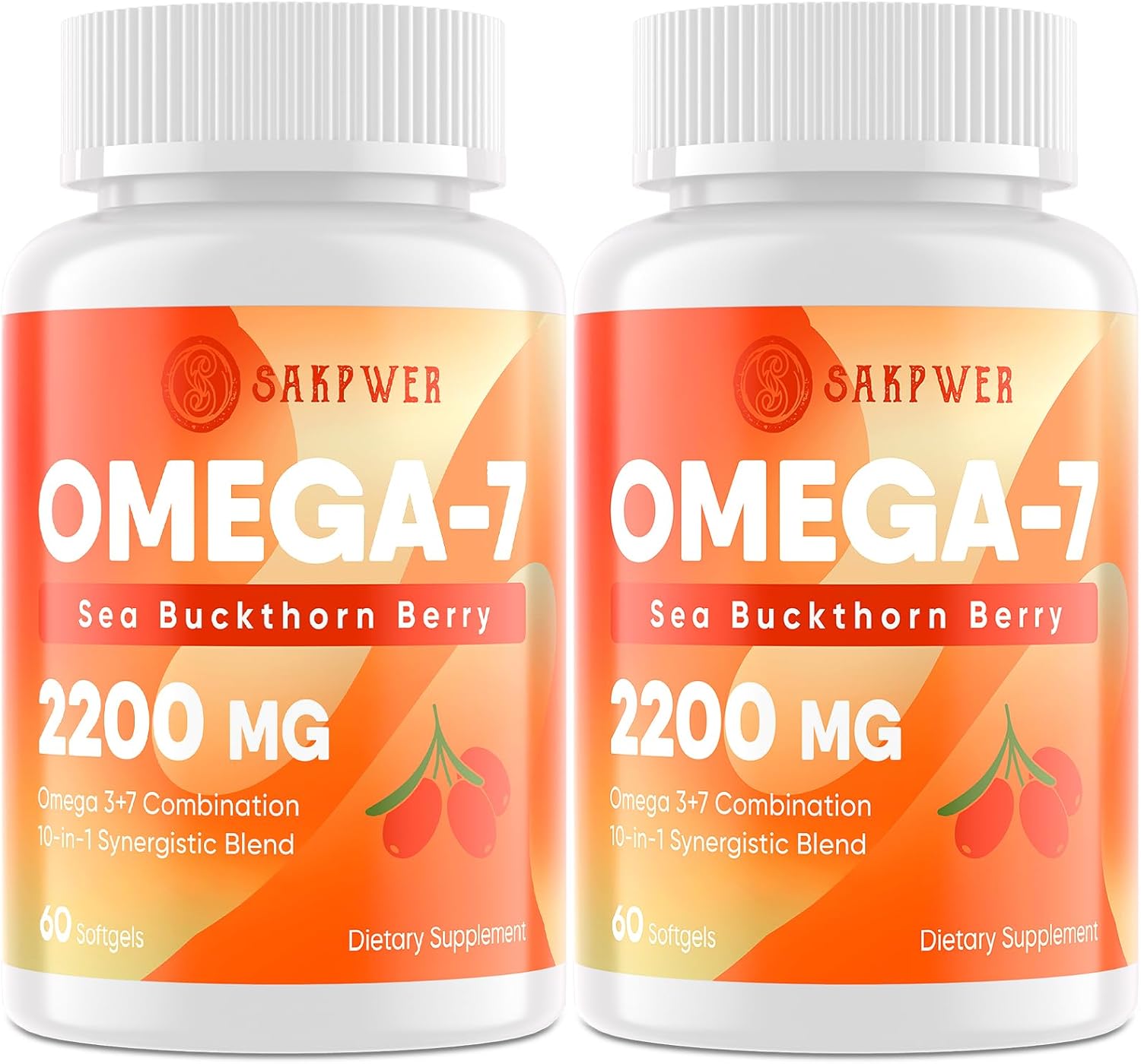 Omega-7 Sea Buckthorn Oil - with Omega-3 EPA\/DHA Fish Oil, Cinnamomum, Fenugreek, ALA, Green Tea, Cayenne Pepper, Turmeric, Resveratrol, Black Pepper - Gluten-Free, 2Pack