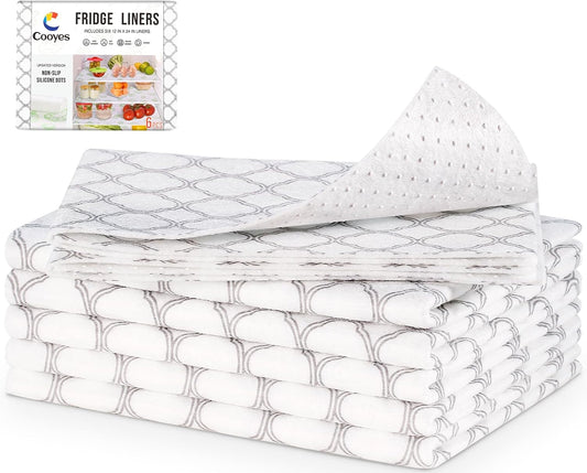 Cooyes Refrigerator Shelf Liners for French Door Fridge, 17.7" × 36" Extra Large, Non-Slip Fridge Mats Machine Washable, Refrigerator Drawer Liner for Glass Shelves Kitchen Cabinet