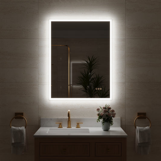 CALVON 28-in x 36-in Polished Frameless Rectangle Dimmable LED Lighted Fog Free Bathroom Vanity Mirror ( Silver )