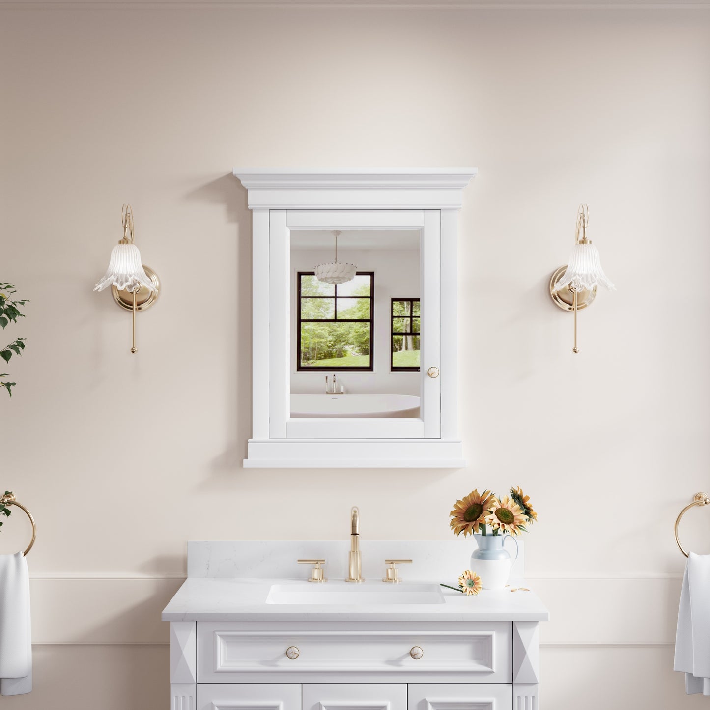 CALVON Mason Solid Wood 26-in x 32-in Recessed Mount White Mirrored Rectangle Soft Close Medicine Cabinet