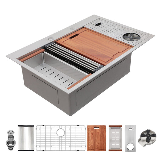 Tatayosi 33 Inches Drop in Kitchen Sink with Cup Washer 33x22 inch Single Bowl 16 Gauge Stainless Steel Workstation Kitchen Sinks