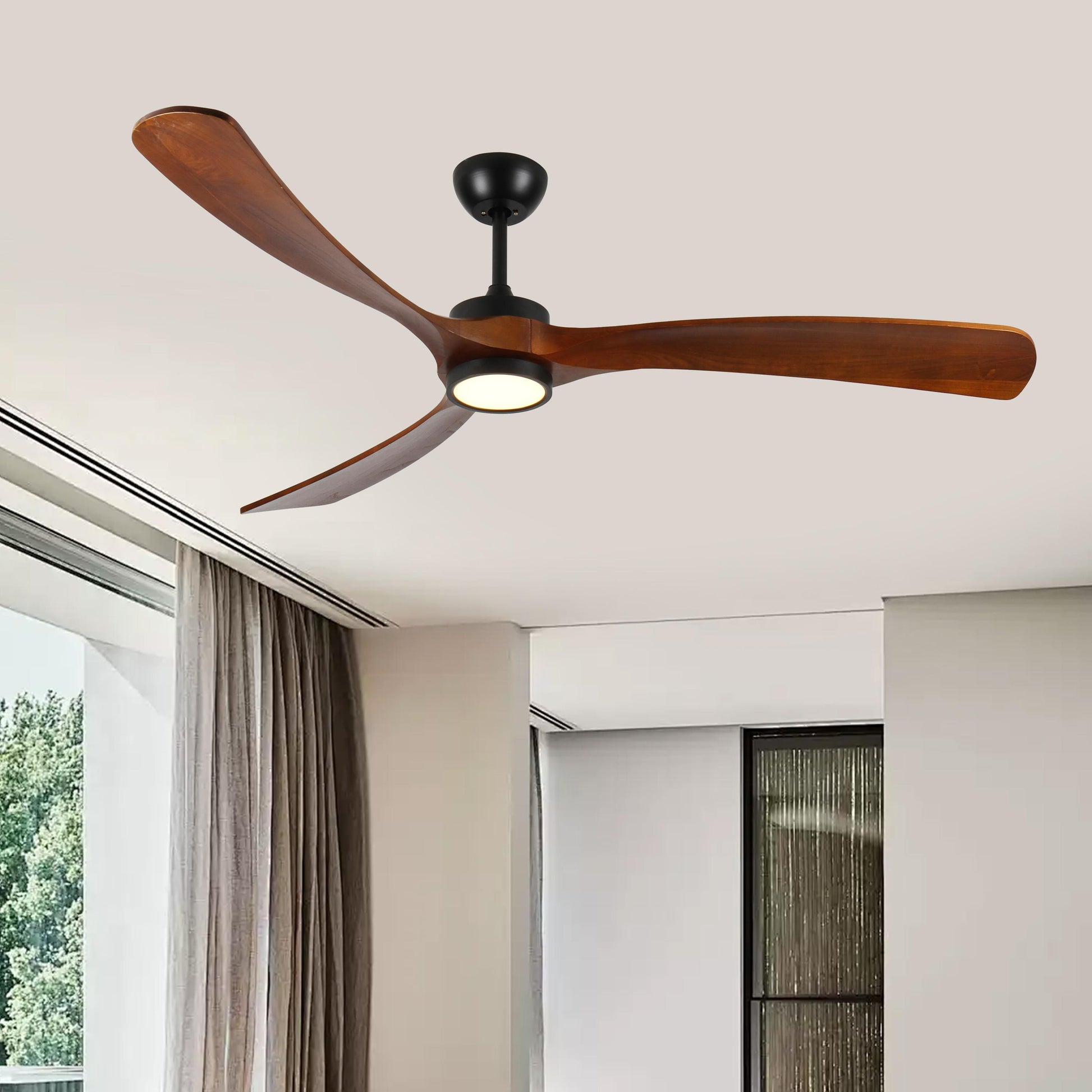 Bayfeve Adjustable Speed 72-in Color-Changing Integrated LED Outdoor Black with Solid Wood Blades Ceiling Fan With Light - Remote Included ( 3 -Blade )