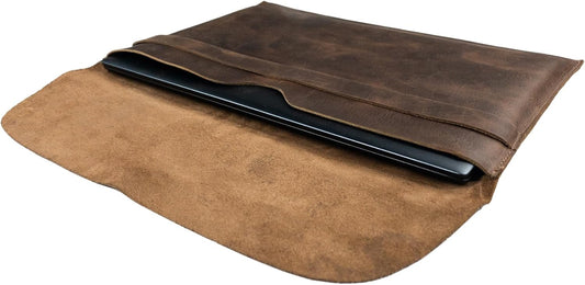 Hide & Drink, Rustic Case Compatible with MacBook (15 inches Display) Classy Protector for Laptop, Office Accessory, Full Grain Leather, Handmade, Bourbon Brown