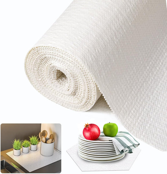 Beautysaid Shelf and Drawer Liner for Kitchen Cabinet, Non Adhesive Non Slip Shelf Paper Waterproof Washable Thickened for Dresser Pantry Shelve Bathroom Protector Liner(White,18 in x 10 FT)