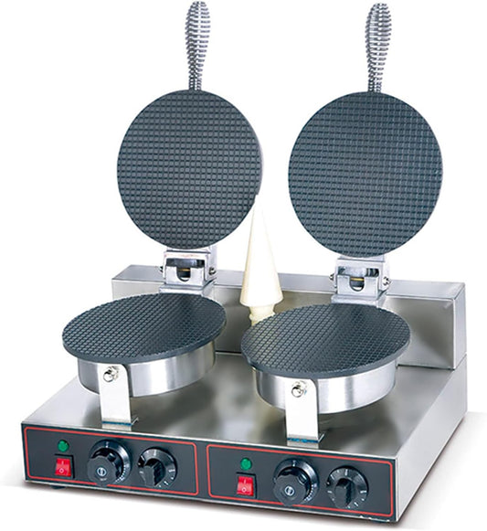 Ice Cream Cone Maker Electric Ice Cream Cone Waffle Maker Machine Nonstick Ice Cream Waffle Roll Maker Stainless Steel Egg Roll Maker Waffle Cone Machine Time Control Double Head 110V