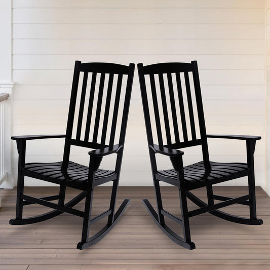 Cambridge Casual Thames Set of 2 Black Mahogany Wood Frame Rocking Chair with Slat Seat