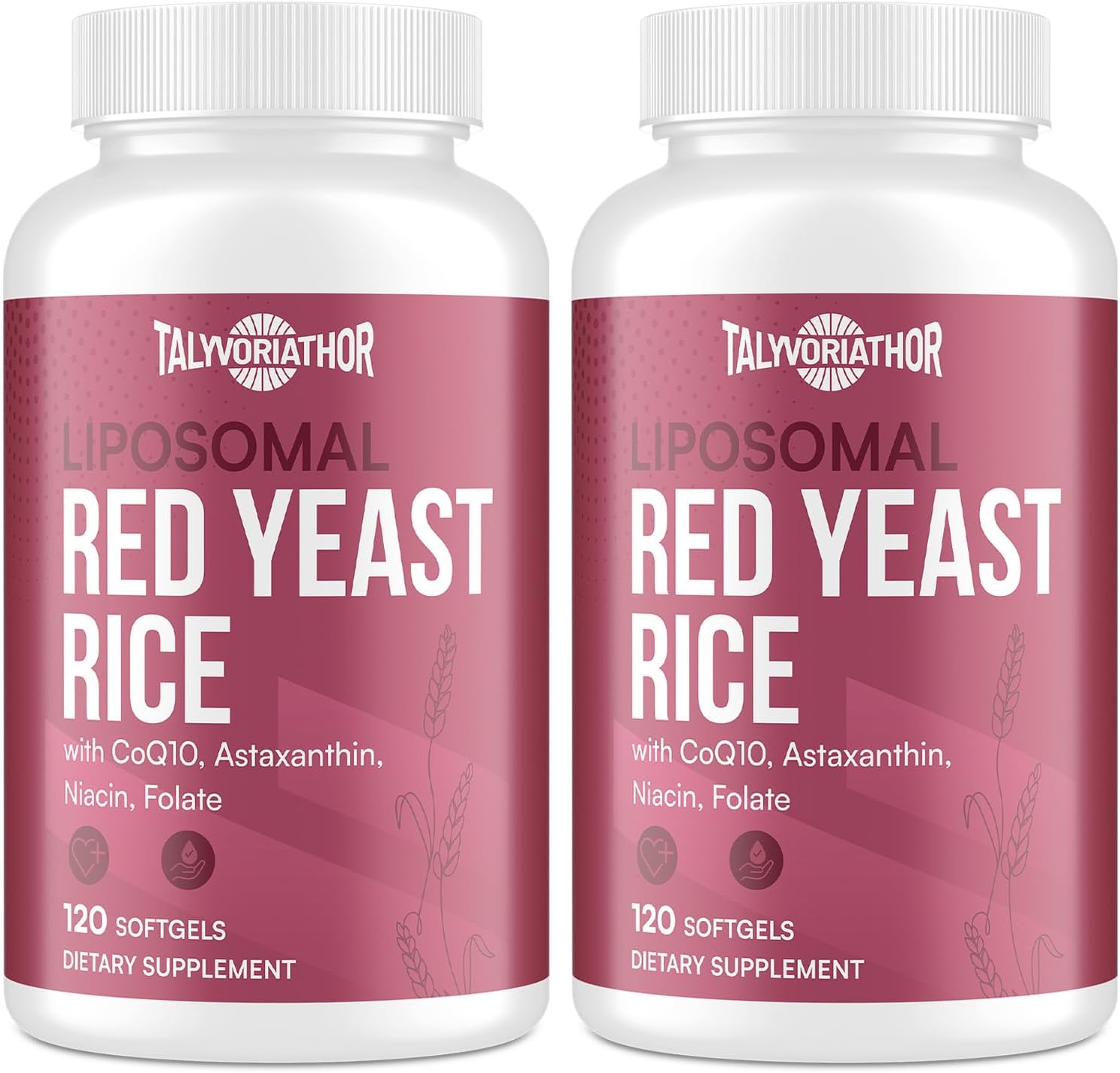 Talyvoriathor Liposomal Red Yeast Rice 1200mg with CoQ10 & Astaxanthin \u2013 Extra Strength Cholesterol, Cardiovascular & Metabolic Support \u2013 High Absorption \u2013 Citrinin-Free, 120 Softgels (2 Bottle)
