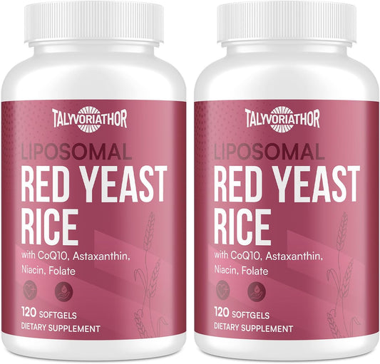 Talyvoriathor Liposomal Red Yeast Rice 1200mg with CoQ10 & Astaxanthin \u2013 Extra Strength Cholesterol, Cardiovascular & Metabolic Support \u2013 High Absorption \u2013 Citrinin-Free, 120 Softgels (2 Bottle)
