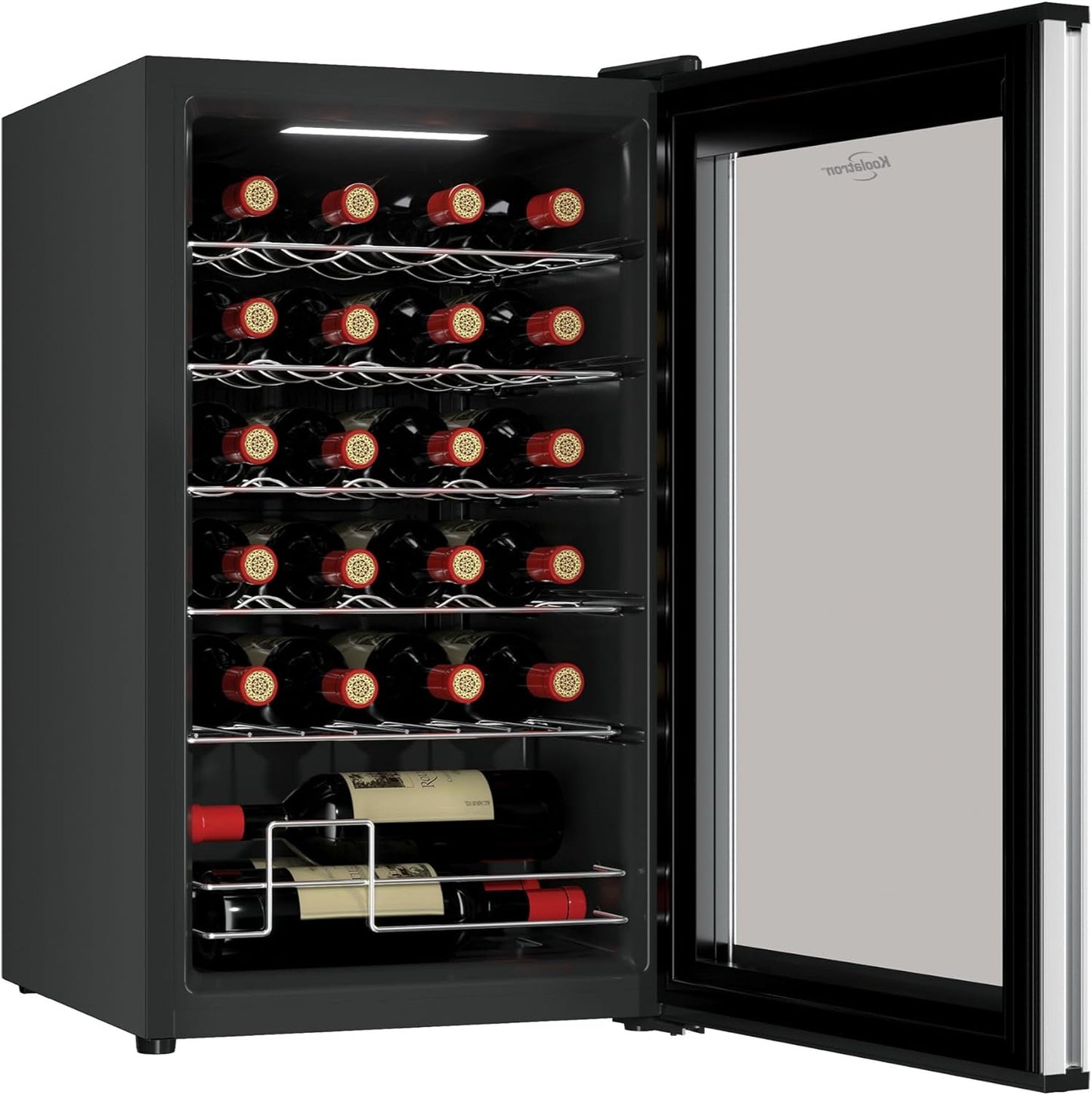 Koolatron Wine Fridge - Wine Cooler, 24 Bottle Cabinet for Champagne, Red & Whitewine, Dual Zone Freestanding Cellar For Bar, Home, Kitchen, Double Paned Glass Door, (68L)