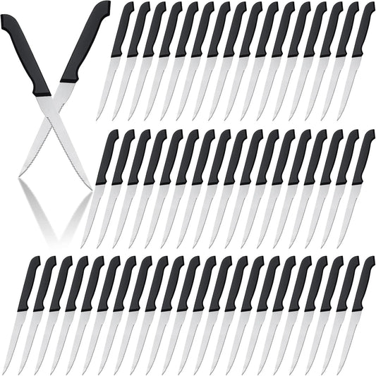 Therwen 100 Pieces Serrated Edge Pointed Tip Steak Knives Stainless Steel Steak Knife with Serrated Edge 8.8 Inch For Kitchen Restaurant Tableware Camping