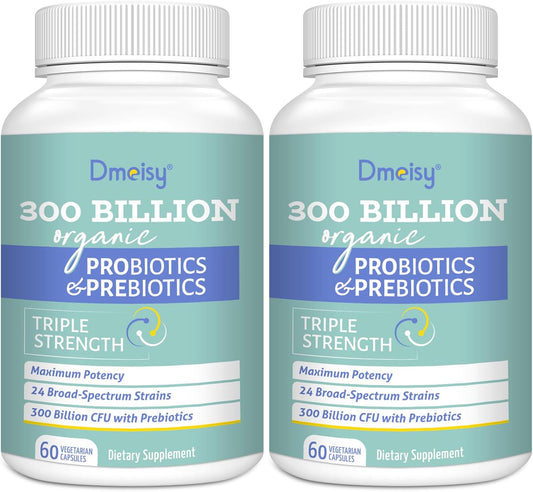 Probiotics for Women and Men, 300 Billion CFU 24 Strains Probiotics + 15 Organic Herbs Prebiotics Blend, Shelf Stable Gut Health Supplement for Digestive Immune & Whole-Body Health, 4 Month Supply