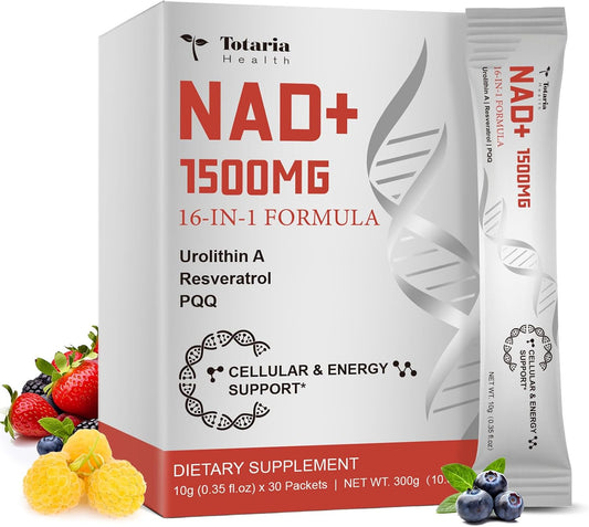 NAD Liquid Supplement 1500mg, Extra Strength NAD+, Resveratrol, Urolithin A, PQQ 16-in-1 Formula with Nicotinamide Riboside for Anti Aging, Energy, Immune, Focus for Men & Women (30 Packets)