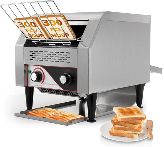 Dyna-Living Commercial Restaurant Toaster 300 Slices/H Conveyor Toaster Oven 110V 2200W Rotating Toasters Heavy-duty Stainless Steel Commercial Conveyor Belt Toasters for Bun Bread