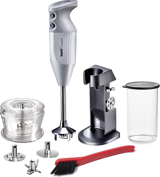 bamix® of Switzerland M200 Chef\u2019s Favorite Stick Blender\/Immersion Blender, White. Includes 3 Interchangeable Stainless Steel Blades:Multipurpose, Beater, Whisk and Accessories Set.