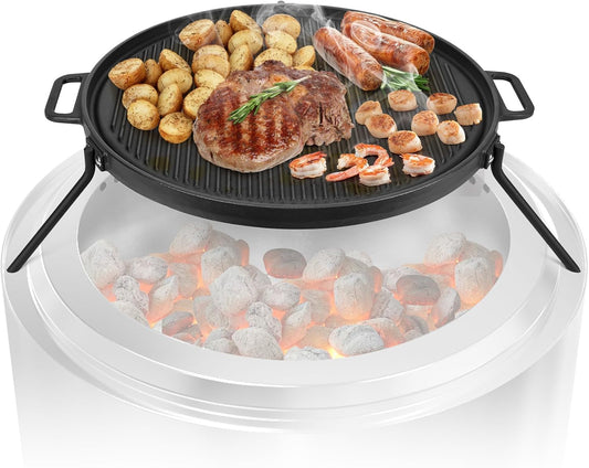 Onlyfire Cast Iron Griddle, Grill Cookware for Solo Stove Bonfire 19.5" Fire Pit and Yukon fire Pit, Portable Round Iron Pan with 3 Removable Legs for Outdoor BBQ Cooking & Camping