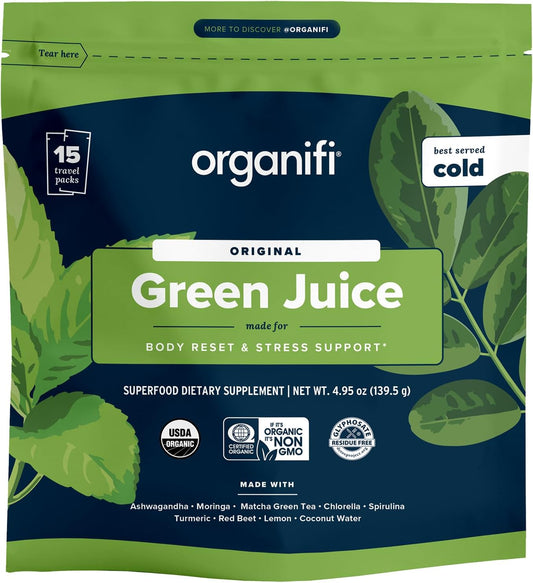 Organifi: GO Packs - Green Juice - Organic Superfood Supplement Powder - 15 Travel Packs - Organic Vegan Greens - Hydrates and Revitalizes