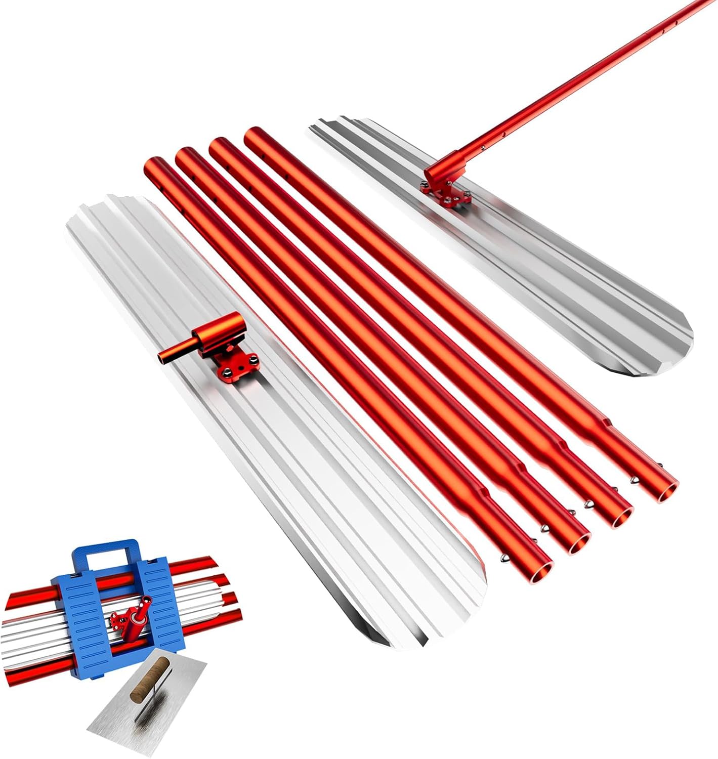 Bull Float Concrete Tools,48''×8''Magnesium Aluminum Alloy Concrete Float with 4 Combinable Handles,Concrete Bull Float with Carrying Toolbox,Trowel,Concrete Bull Float Kit for Finishing(Red)