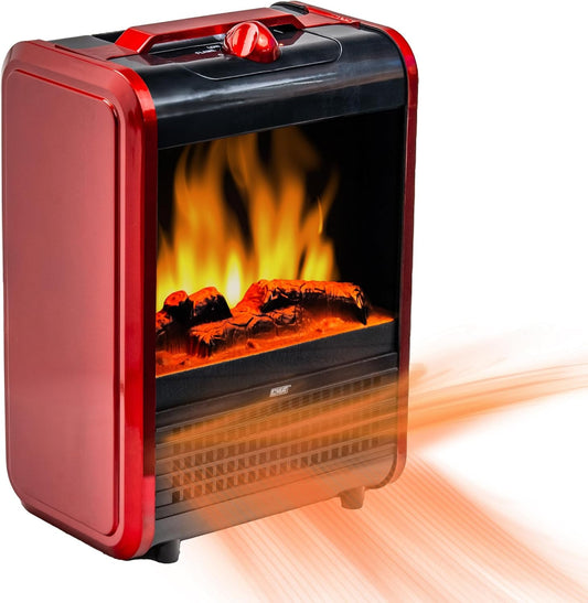 1,200-Watt Mini Fireplace Space Heater with Realistic 3D Flame, Stay-Cool Body, Carry Handle, Overheat Sensor, and Safety Tip-Over Switch, MTBNT-12