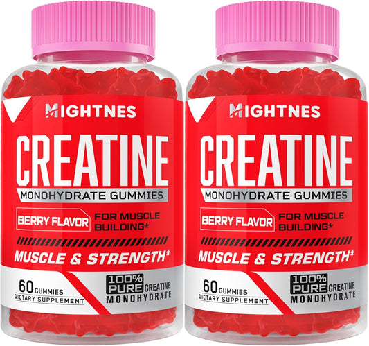 Creatine Monohydrate Gummies for Men & Women - Creatine Pre-Workout Gummies with Taurine & Vitamin B6 B12 for Maximum Strength, Muscle, Energy, Endurance & Focus, Organic, Vegan - 120 Count