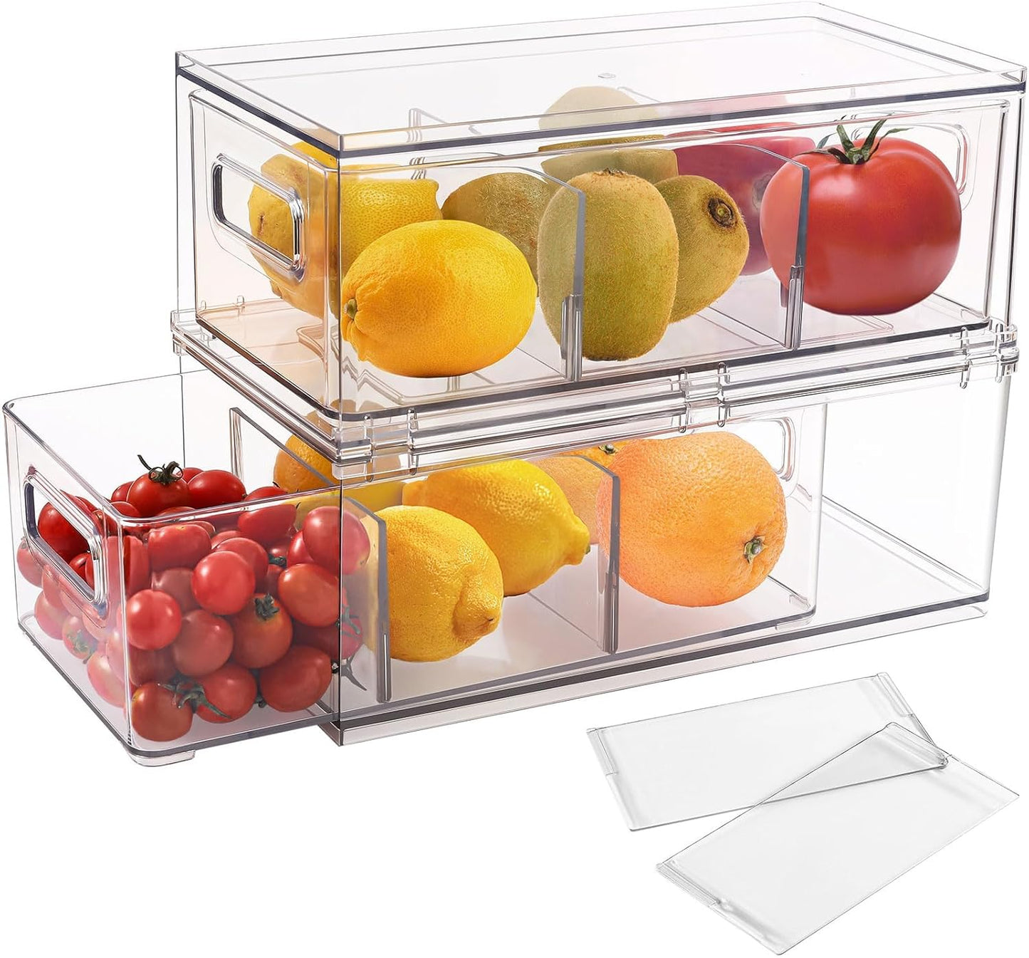 shopwithgreen Refrigerator Organizer Bins with Pull-out Drawer, Drawable Clear Fridge Drawer Organizer with Handle, Plastic Kitchen Pantry Storage Containers , 2 Pack, 3.7QT