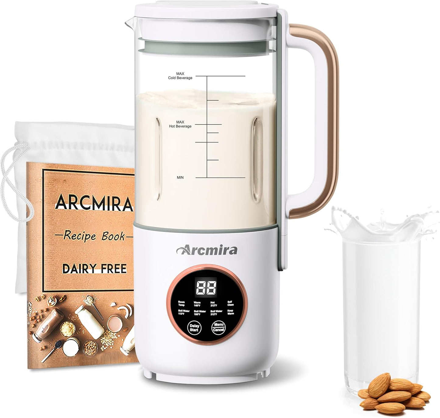 8 in 1 Automatic Nut Milk Maker, 10 Blade 35 oz Homemade Oat, Soy, Plant-Based and Dairy Free Beverages, Almond Milk Maker with Delay Start\/Keep Warm\/Boil Water, Soy Milk Maker with Nut Milk Bag