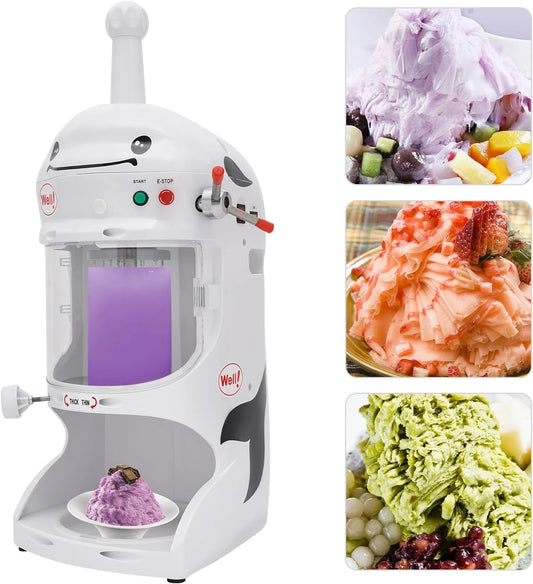 Commercial Ice Shaver Machine With Cover, Automatic Snow Cone Maker, 350W Electric Ice Crushed Adjustable Thickness, Ice Shaving Machine 250-350RPM for Coffee Shop, Milk Tea Shop, Hotel Restaurant