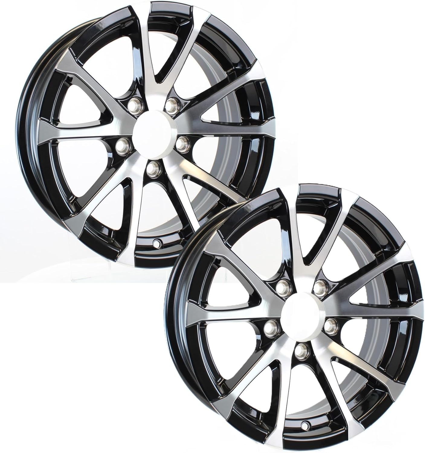 eCustomrim 2-Pack Aluminum Trailer Wheels 15X6 15" Rim Black and Machined 5 Lug T07