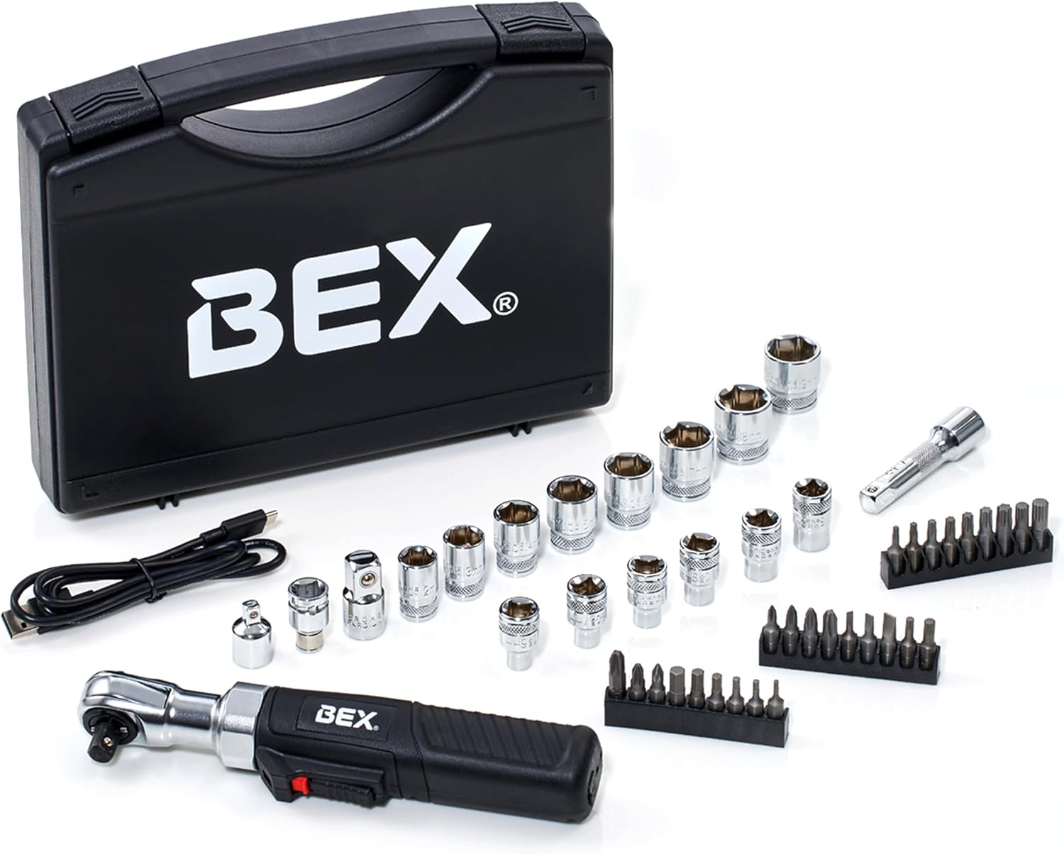 BEX 3/8 45pcs set USB mini electric ratchet electric ratchet wrench portable ratchet wrench Rechargeable light torque