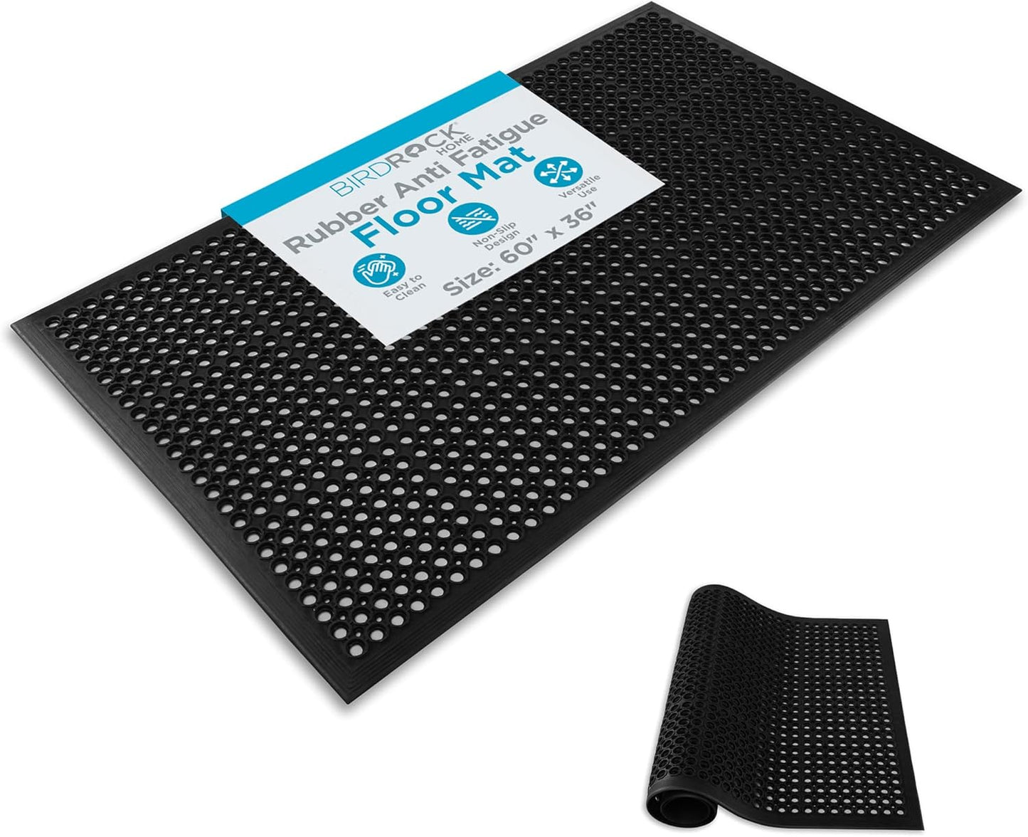 BIRDROCK HOME Rubber Anti Fatigue Floor Mat | 36 x 60 in | Non-Slip Restaurant Floor Mats | Bar Drainage Mat | Outdoor Doormat for Entrance