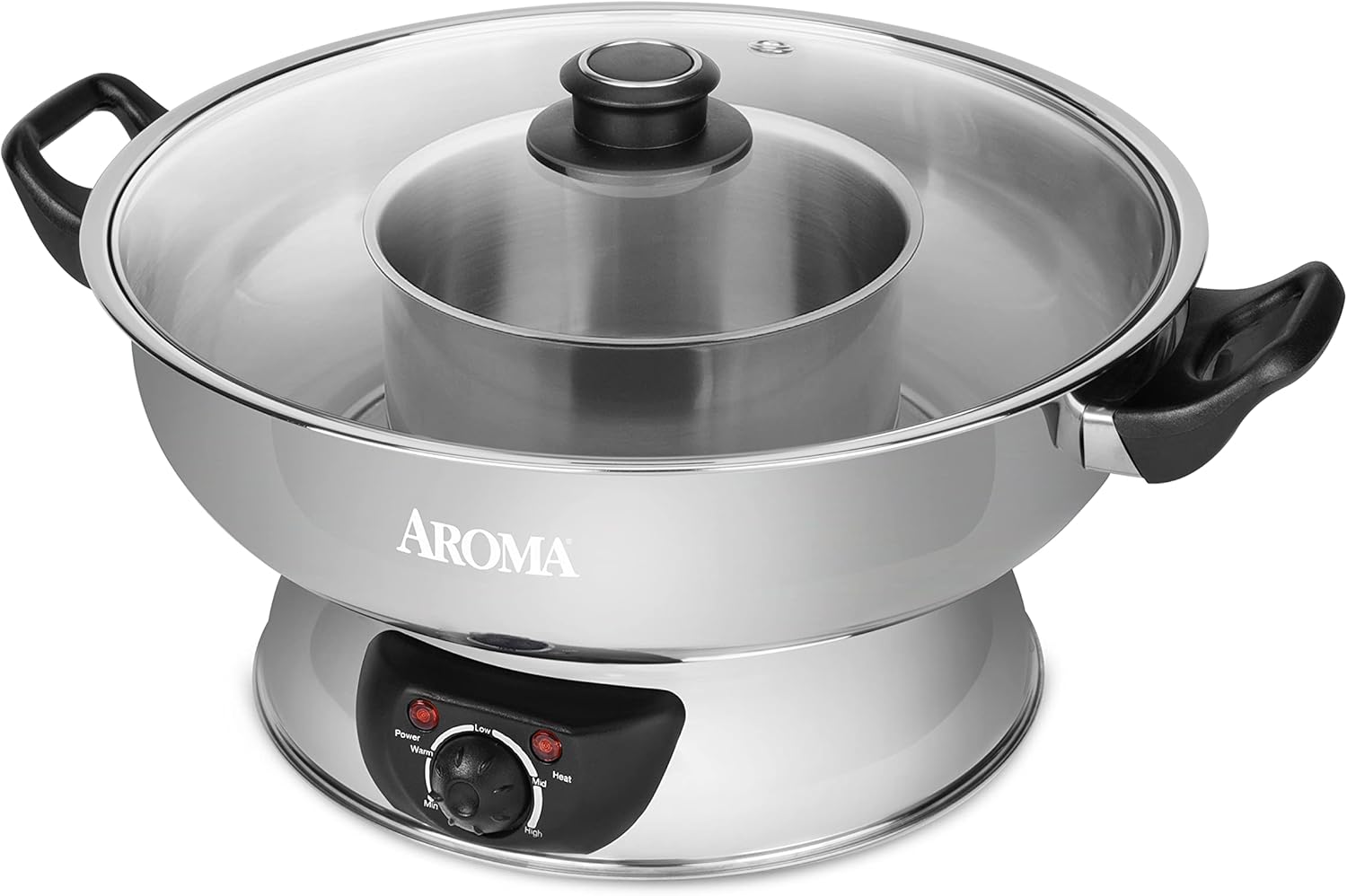 Aroma Stainless Steel Hot Pot, Silver (ASP-600), 5 quart