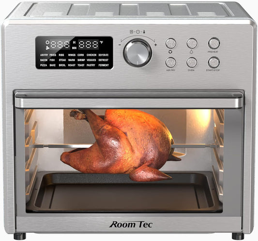 LOVMOR 26 Quart Air Fryer Oven with 9 Accessories,21-in-1 Smart Large Airfryer,Countertop Convection Toaster Ovens for Rotisserie,Baking,Dehydrators,Grills, Stainless steel, 15.7"*13.7"*12.1"