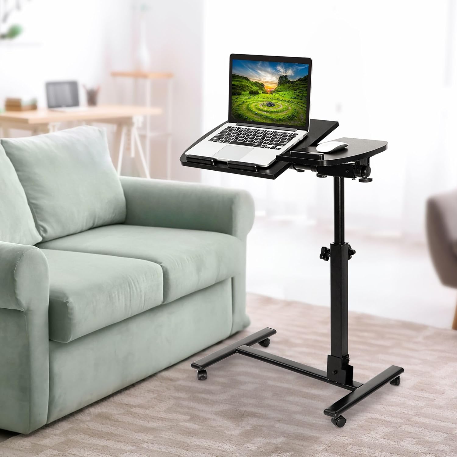 F2C Portable Adjustable Height 360° Swivel Laptop Desk PC Computer Mobile Notebook Laptop Stand Rolling Table Desk Cart Tiltable with Wheels Casters& Mouse Pad Table (360° Swivel Rolling-Black)
