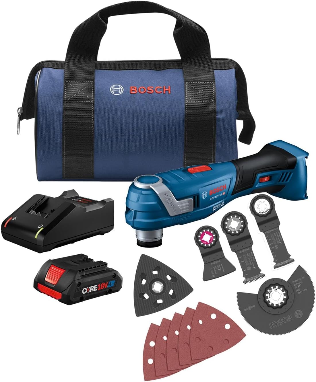 Bosch GOP18V-34B14-RT 18V Brushless Lithium-Ion Cordless StarlockPlus Oscillating Multi-Tool Kit (4 Ah) (Renewed)