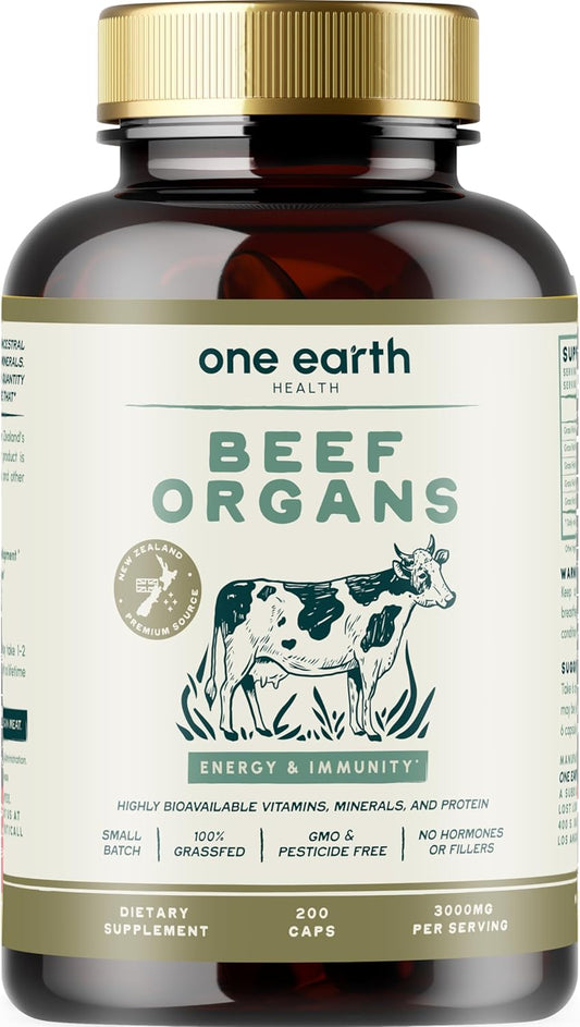 New Zealand 100% Grass Fed Beef Organs – (200 Count, 3,000mg Serving) Liver, Heart, Kidney, Pancreas, Spleen Supplement. Organ Meat Complex sourced from New Zealand