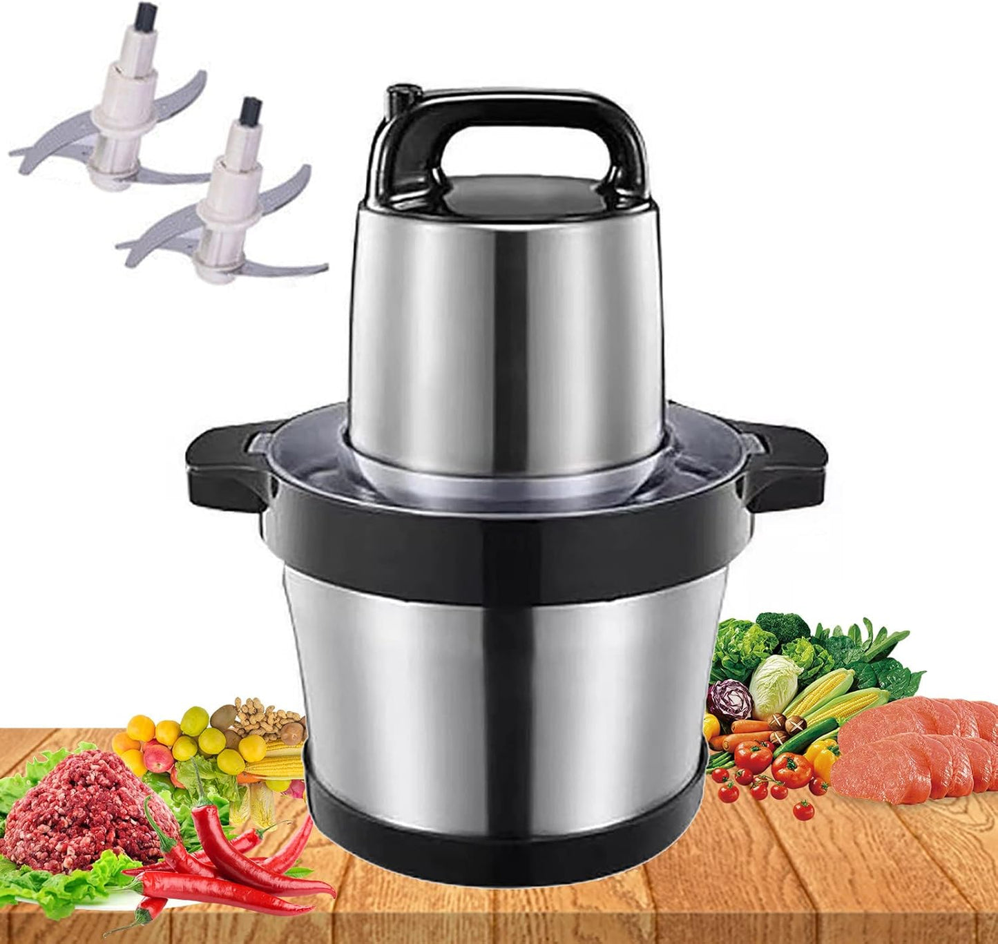 6L 1000W Food Processor for Home Use/Commercial, Electric Meat Grinder, with 2 Blade, 2 Speeds, for Meat/Vegetable/Rice Cereal/Onions/Fruits/Egg/Chilli