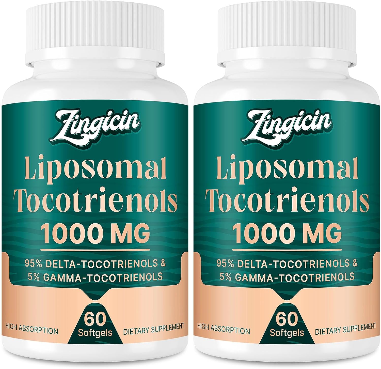Zingicin Vitamin E Tocotrienols - Liposomal Tocotrienols Supplement 1000mg, Highly Absorbable Delta Tocotrienol and Gamma Tocotrienol for Bone Health, and Antioxidant Support, 120 Softgels