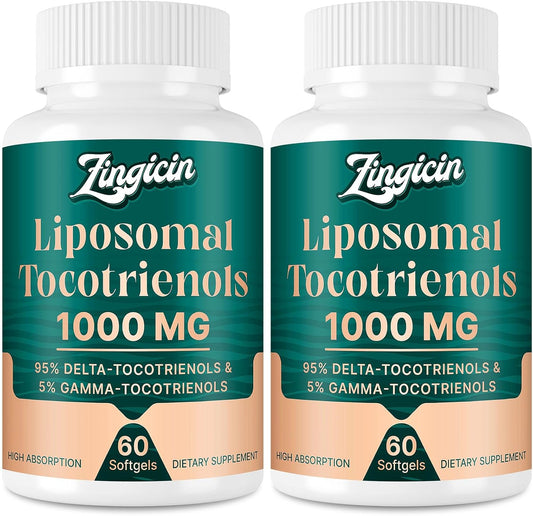 Zingicin Vitamin E Tocotrienols - Liposomal Tocotrienols Supplement 1000mg, Highly Absorbable Delta Tocotrienol and Gamma Tocotrienol for Bone Health, and Antioxidant Support, 120 Softgels