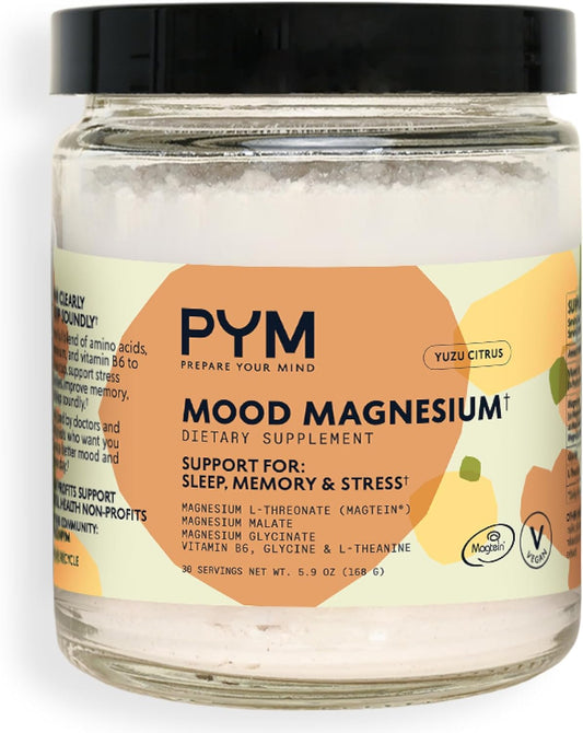 PYM Mood Magnesium Powder (30-Servings) Magnesium Glycinate, L-Threonate & Malate Powder | Aid & Mood Support Supplement for Stress