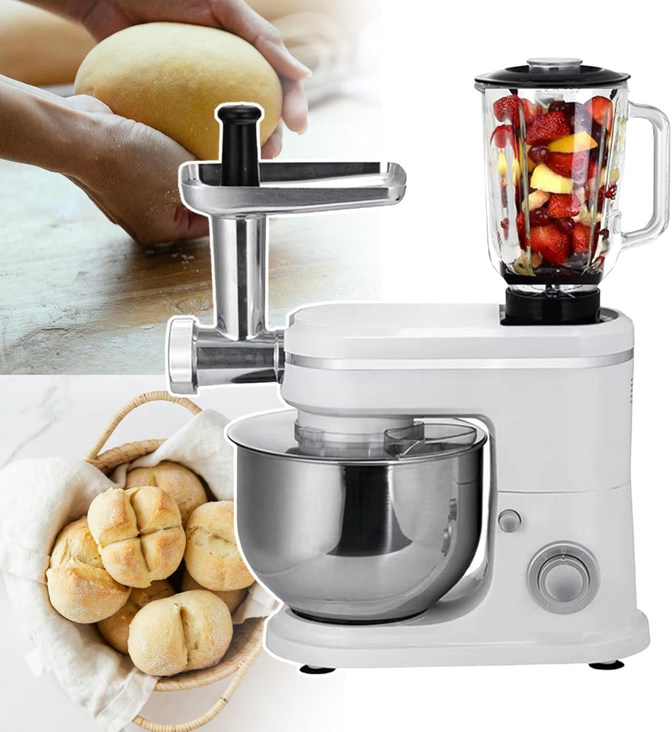 Kitchen Stand Mixer, 6 L Electric Food Mixer, with Meat Grinder & 1.5 L Juice Extractor, 6-Speed Adjustment, for Making Bread, Pate, Whipping Butter, Salad, Smoothie
