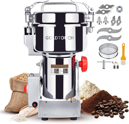 Goldtouch 2000g High-Speed Electric Grain Mill Grinder Makes Gluten Free Flours, 3600W 110V Stainless Steel spice grinder, Grain Mill for Home and Commercial User