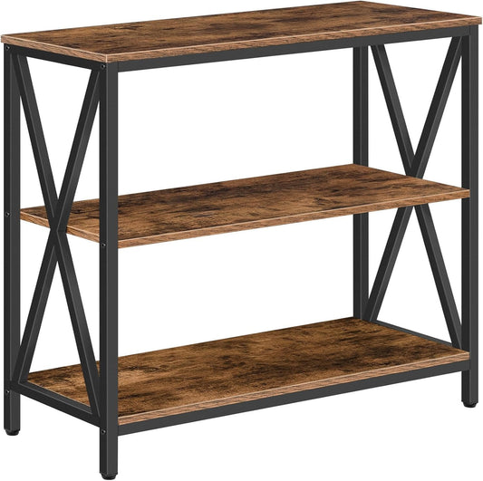 MAHANCRIS Sofa Table, Industrial Console Table, 3-Tier Narrow Side Table with Open Shelves, Foyer Table for Entryway, Hallway, Kitchen, Living Room and Bedroom, Easy Assembly, Rustic Brown CTHR8001Z