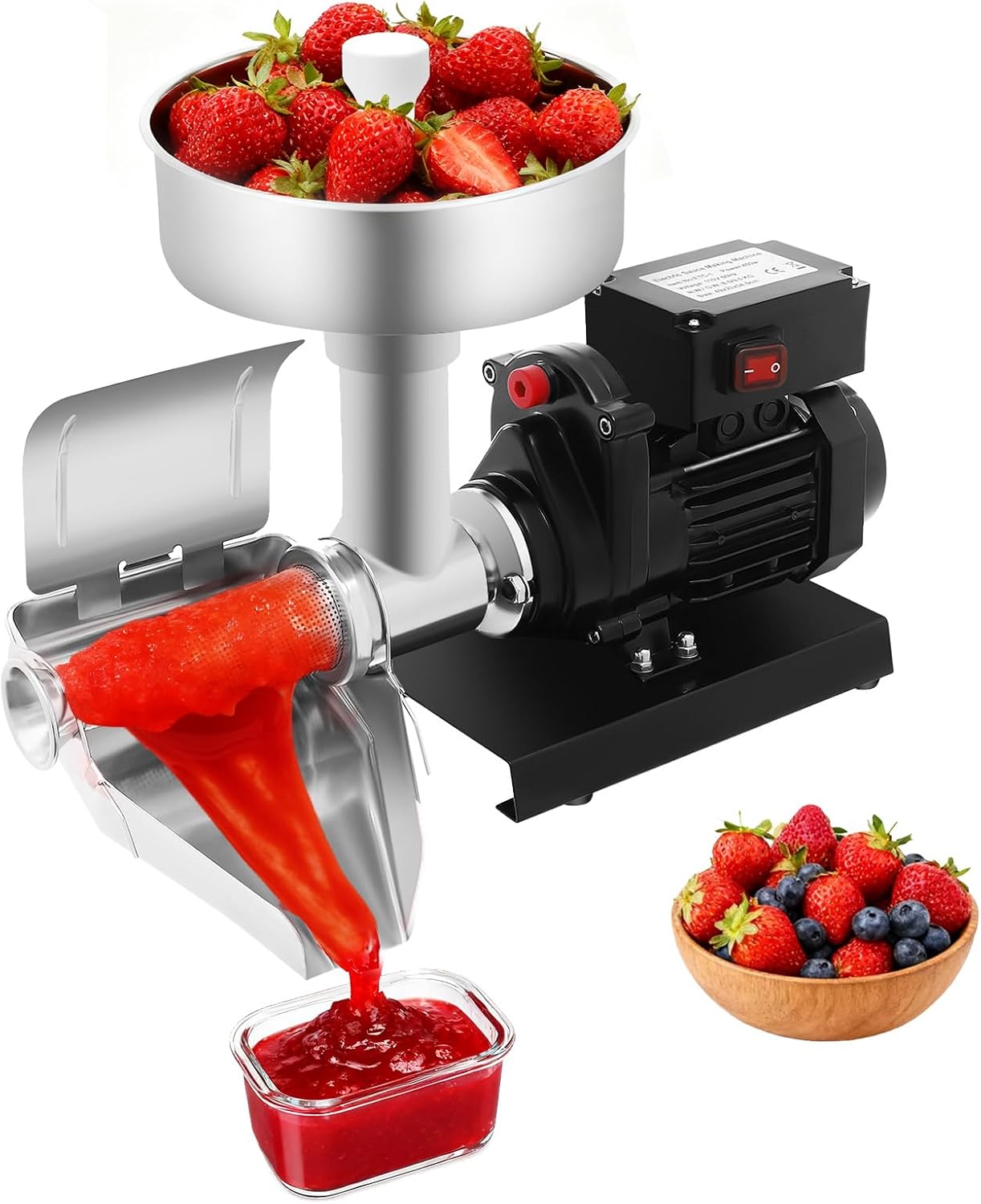 BANLICALI 450W Electric Strainer, Stainless Steel Mill Machine with Funnel and Trough, 198.42-352.74lbs\/H Tomato Press and Sauce Maker Food Mill for Sauce Silver+Black 110V