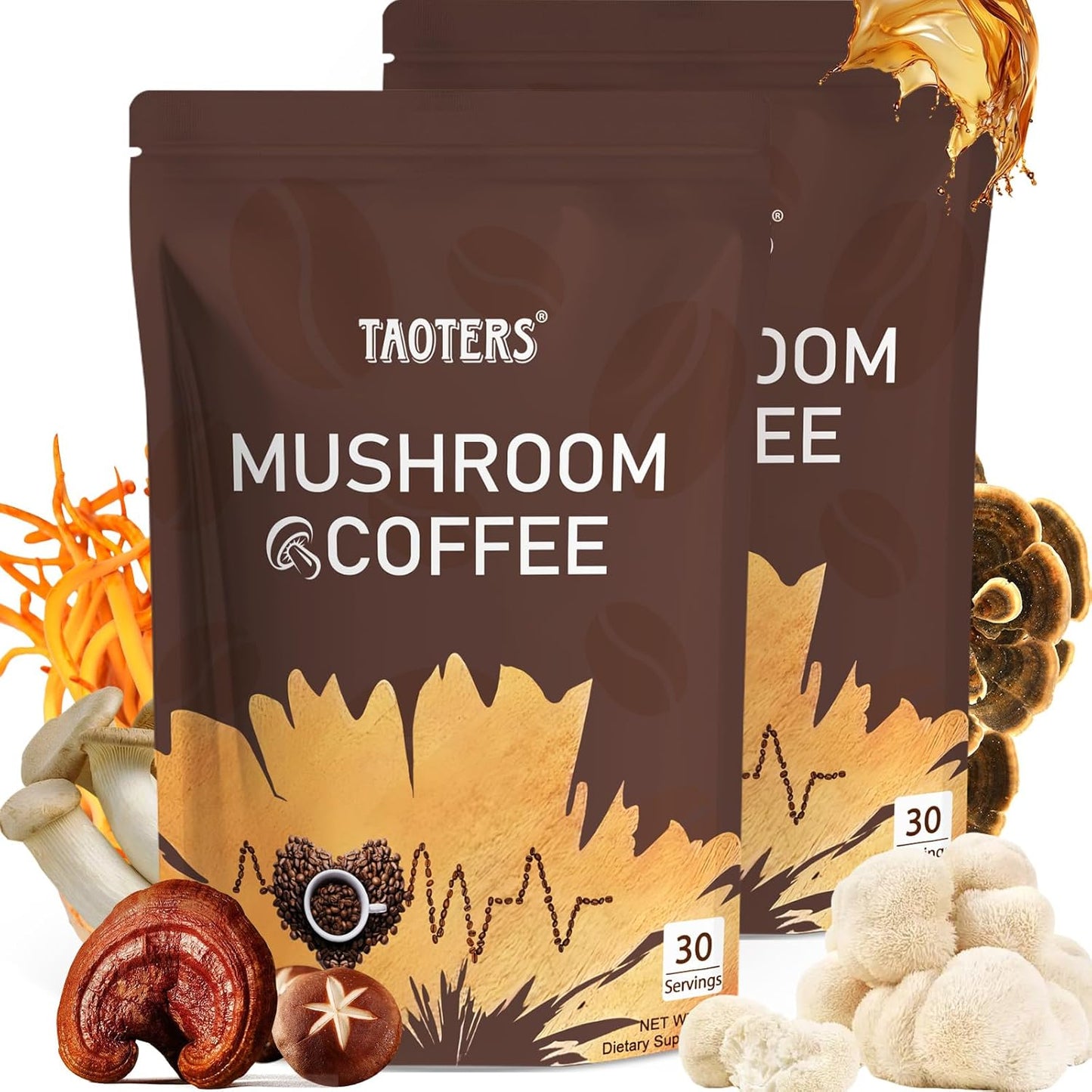 Mushroom Coffee | Enhanced Focus, Boosted Immunity, Improved Energy | 6 Adaptogenic Mushrooms: Cordyceps, Reishi, King Trumpet, Shiitake, Lion's Mane & Turkey Tail | 2 Pack