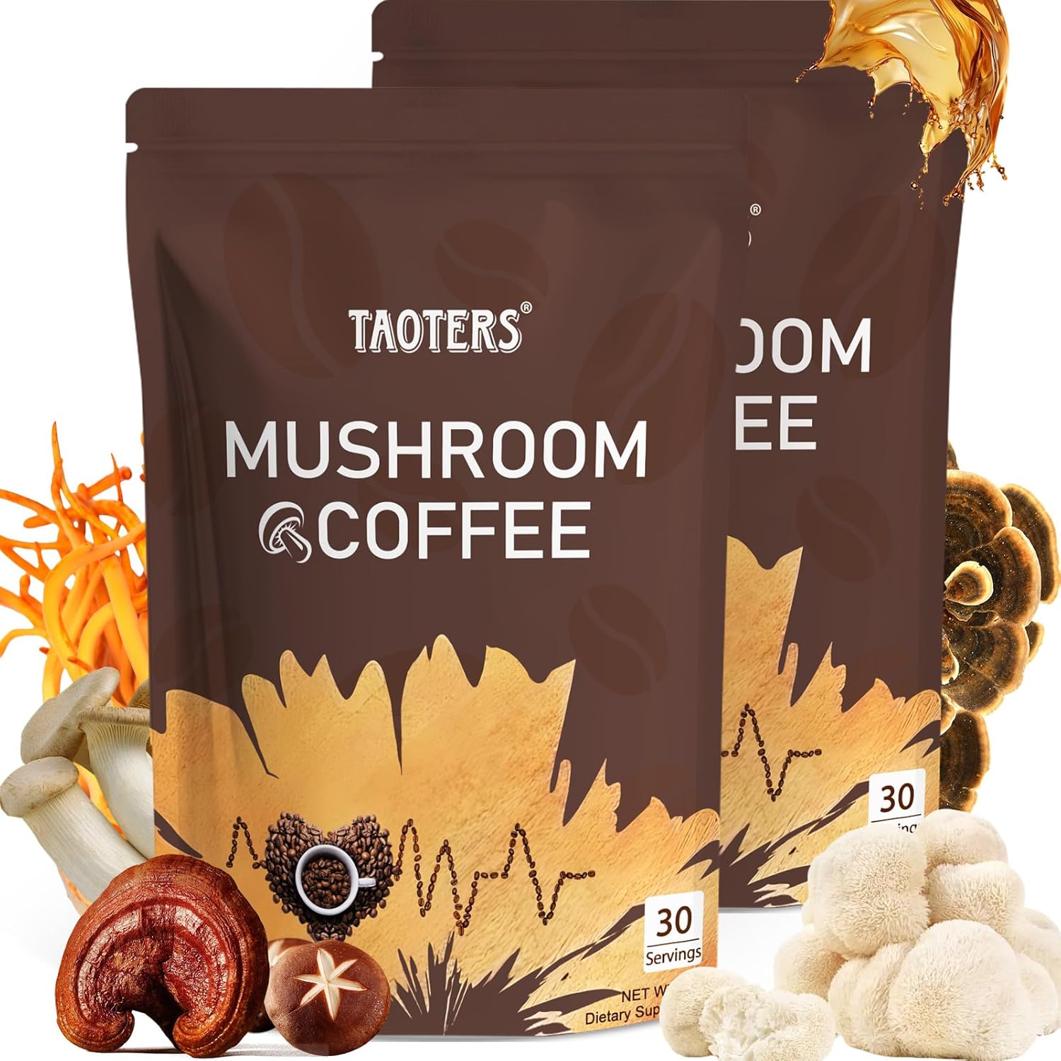 Mushroom Coffee | Enhanced Focus, Boosted Immunity, Improved Energy | 6 Adaptogenic Mushrooms: Cordyceps, Reishi, King Trumpet, Shiitake, Lion's Mane & Turkey Tail | 2 Pack